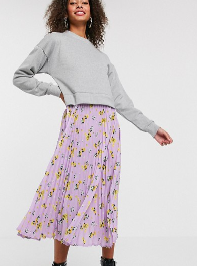 ASOS DESIGN 2 in 1 sweat dress with pleated floral hem