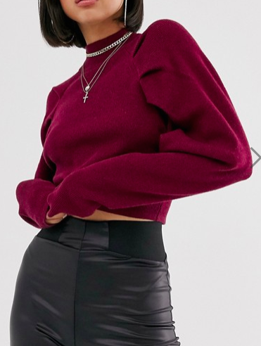 ASOS DESIGN zip back crop sweater with volume sleeve detail