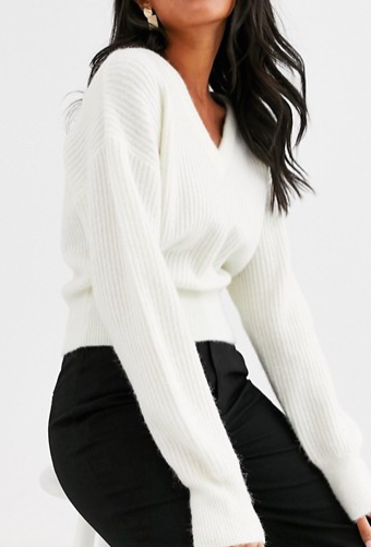 &amp; Other Stories v neck crop sweater in cream