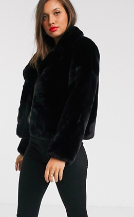 Lipsy faux fur coat in black