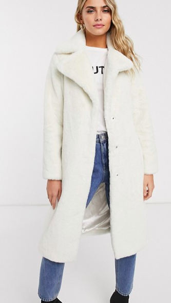 Miss Selfridge faux fur maxi coat in cream