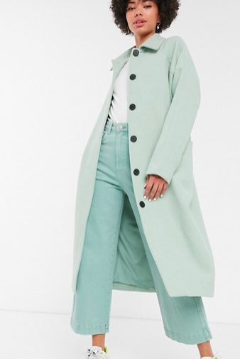Monki oversized midi tailored coat in sage green