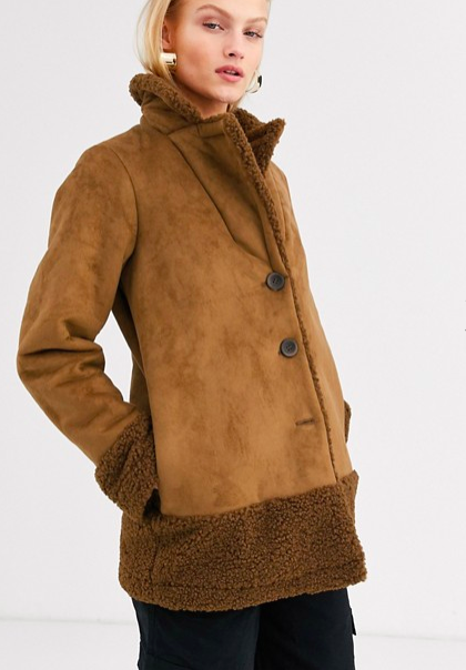 Only shearling jacket with borg trims in brown