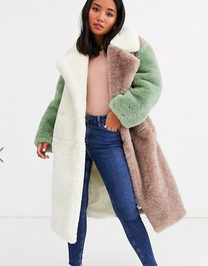 ASOS DESIGN Petite pastel borg patched maxi coat