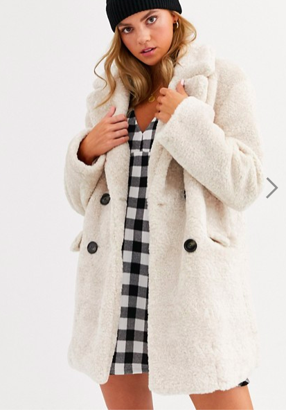 Pull&amp;Bear single lapel faux fur coat in cream