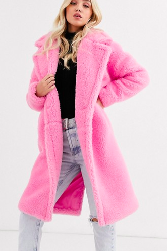 Missguided borg duster coat in pink