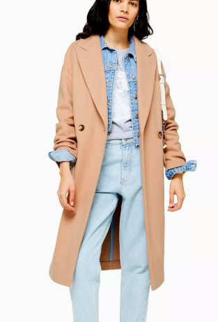 Topshop Camel Double Breasted Coat
