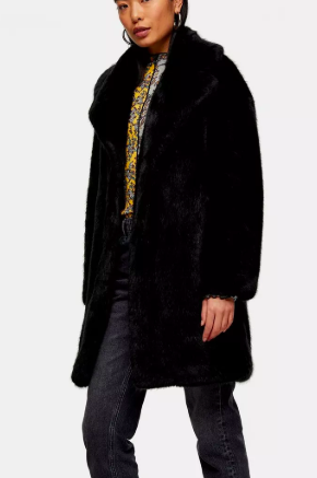 Topshop Black Luxe Faux Fur Coat