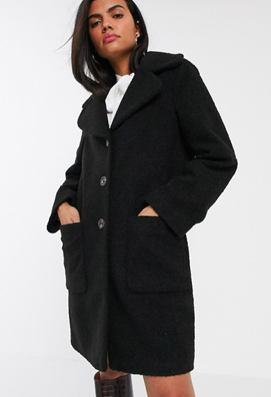 Warehouse teddy coat in black faux fur