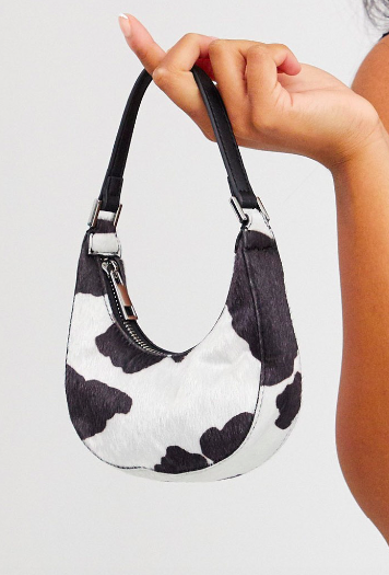 ASOS DESIGN micro 90s bag in cow print
