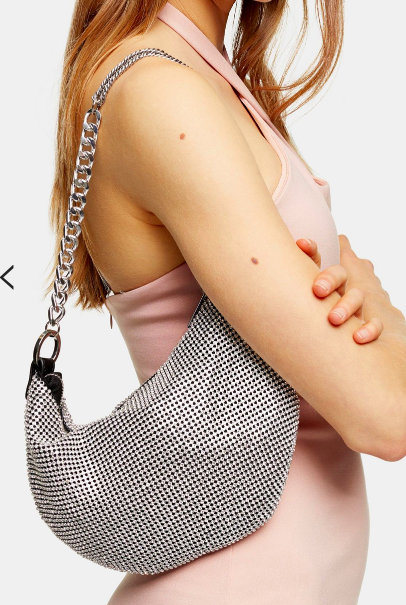 SHAZ Silver Diamante Slouch Shoulder Bag