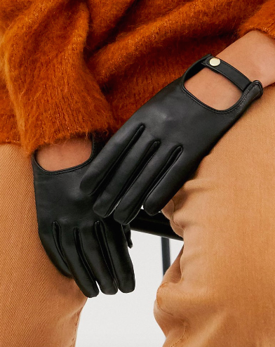 ASOS DESIGN leather plain gloves with touch screen in black