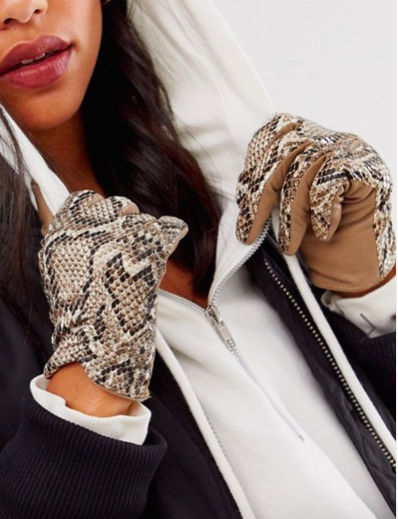 ASOS DESIGN leather snake gloves with touch screen