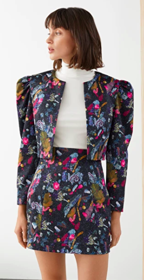 Stories Graphic Sequin Print Cropped Jacket