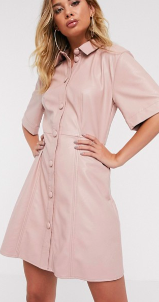 ASOS DESIGN leather look mini button through shirt dress