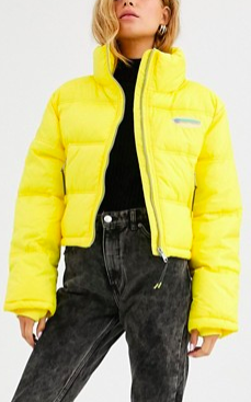 Pull&amp;Bear cropped puffer jacket with badge in yellow