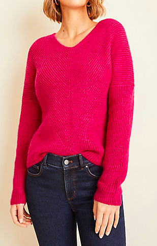 Ann Taylor Petite Double V Ribbed Sweater
