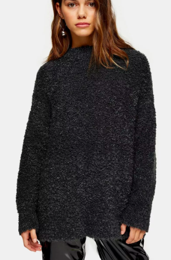 TOPSHOP PETITE Charcoal Grey Knitted Boucle Longline Jumper