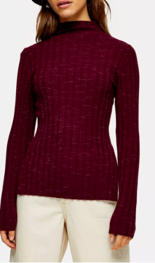 TOPSHOP PETITE Plum Knitted Marl Funnel Neck Top