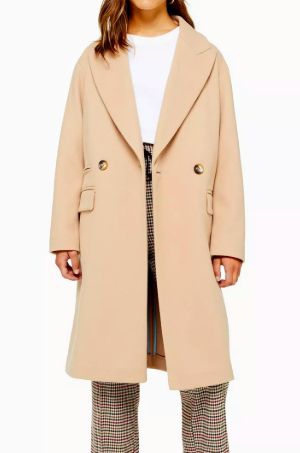 TOPSHOP PETITE Camel Double Breasted Coat