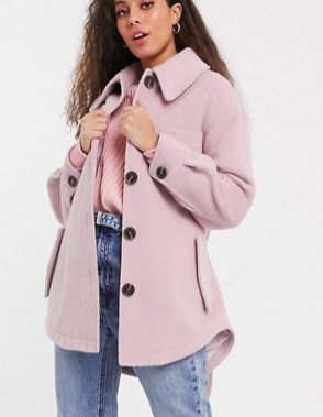 ASOS DESIGN Petite brushed belted jacket in pink