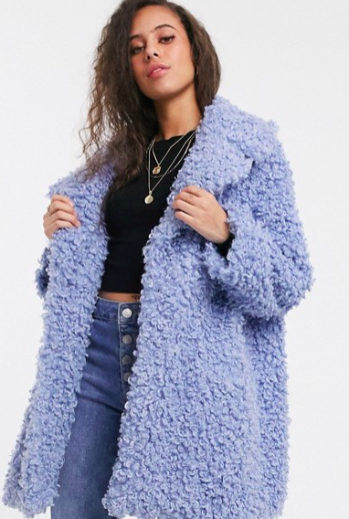 ASOS DESIGN Petite luxe borg coat in blue