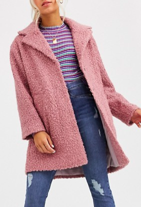 ASOS DESIGN Petite textured cocoon coat in pink