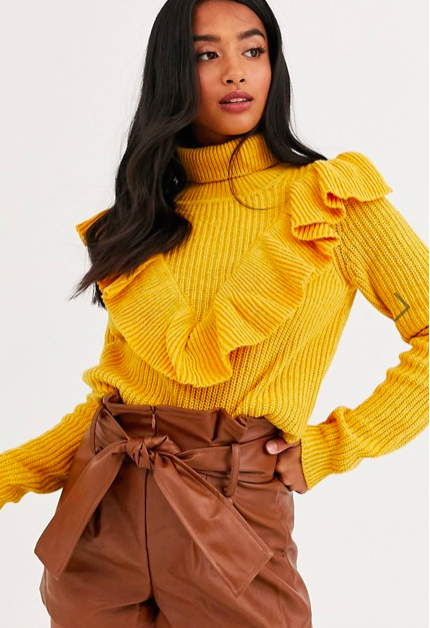 Glamorous Petite sweater with ruffle detail in chunky knit
