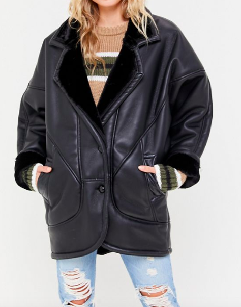 UO Oversized Faux Leather Aviator Jacket