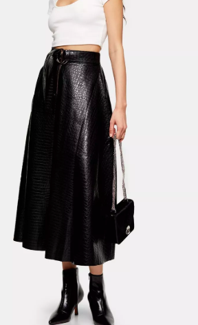 Topshop Black Crocodile PU Full Circle Midi Skirt