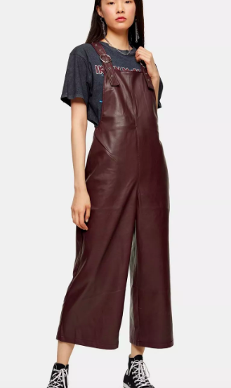 Topshop Burgundy Faux Leather PU Overalls