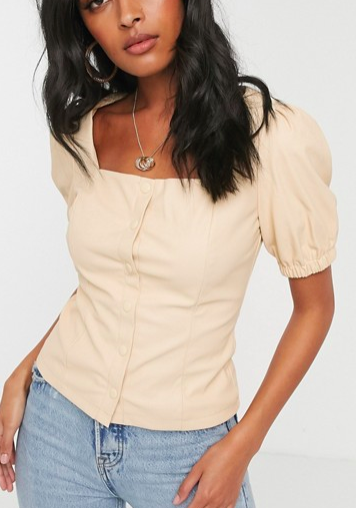 Glamorous milkmaid top in soft faux leather