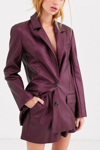 ASOS DESIGN leather look suit in purple