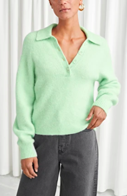 Stories Collared Wool Blend Ribbed Sweater