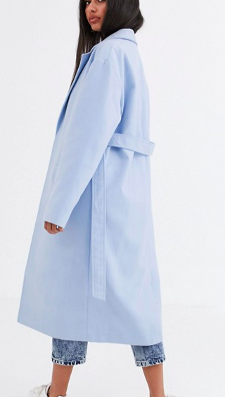 Missguided belted maxi duster coat in blue