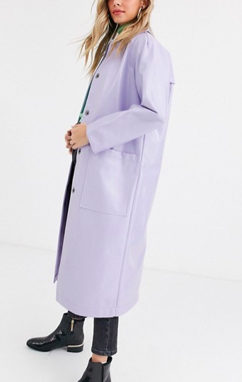 ASOS DESIGN patent trench coat in lilac