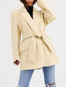 ASOS DESIGN leather grandad jacket in lemon