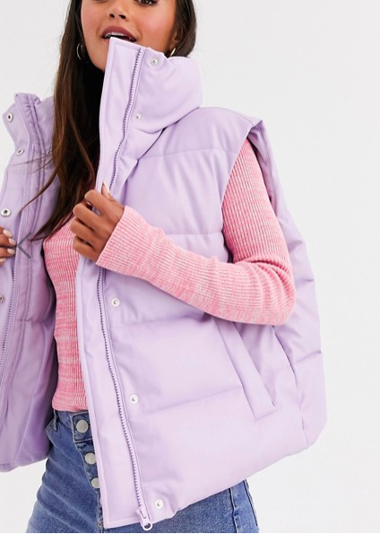 ASOS DESIGN leather look vest jacket in lilac