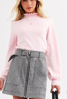 New Look frill neck volume sleeve sweater in pastel pink