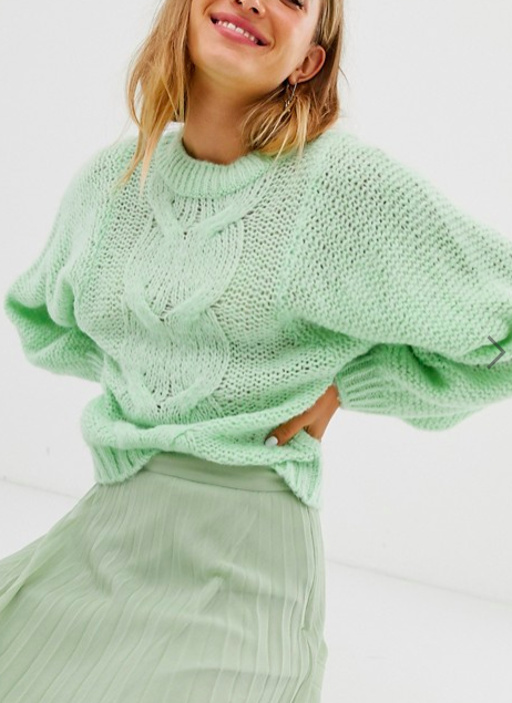 ASOS DESIGN cable sweater in lofty yarn with volume sleeve