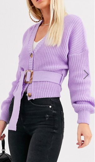 Missguided belted cardigan with balloon sleeves in lilac