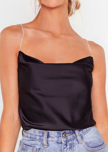 Nasty Gal Cowl About No Satin Pearl-Inspired Top