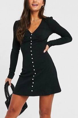 Wild Honey skater dress with faux pearl button front