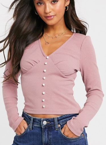 Wild Honey fitted top with faux pearl buttons