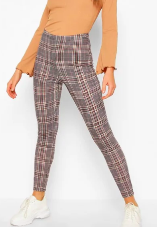 Boohoo Tonal Check Basic Jersey Leggings