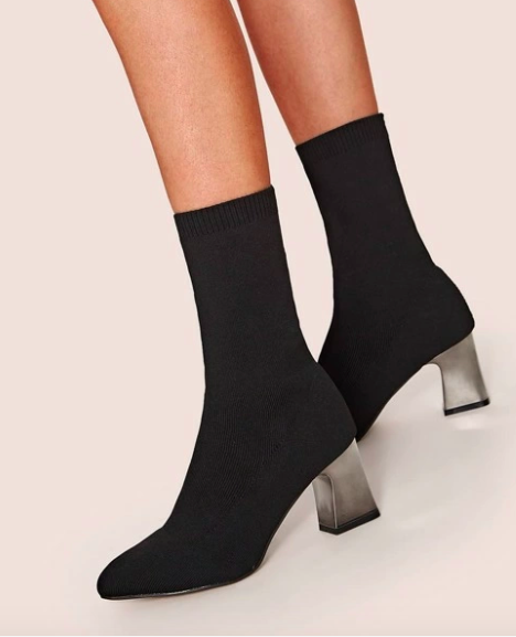 Shein Point Toe Chunky Heeled Sock Boots