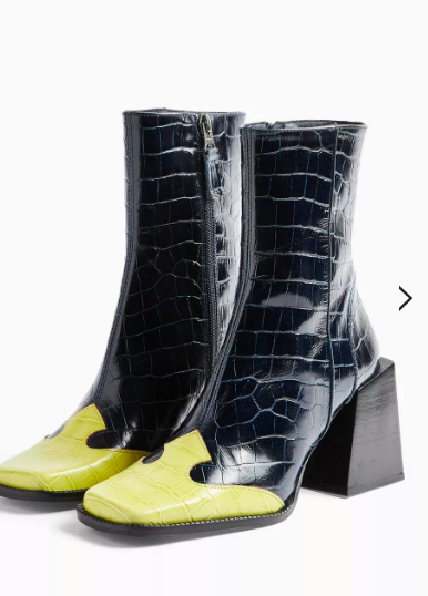 Topshop HEAVEN Leather Navy Block Boots