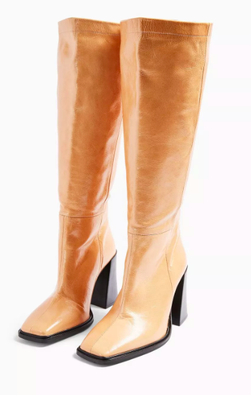 Topshop TAMBI Leather Natural Knee High Boots