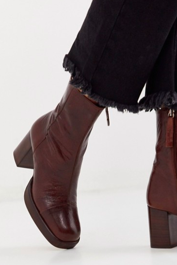 ASOS DESIGN Reunion premium leather platform boots in brown