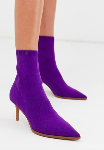 ASOS DESIGN Recharge kitten heel sock boots in purple